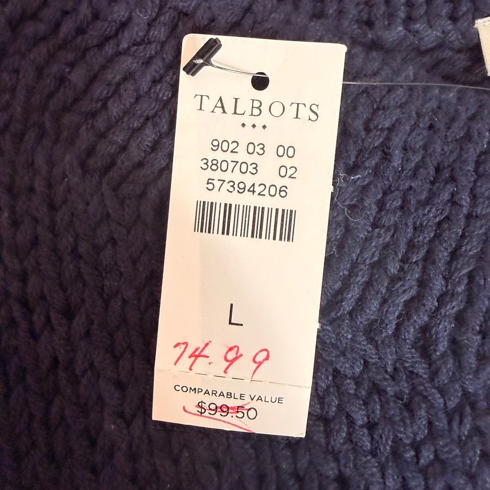 Talbots Women's L Sweater Chamonix Fair Isle preppy chunky knit navy classic NEW - Picture 16 of 16